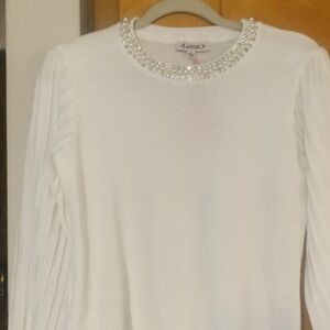 Nanette Lepore White Crystal-Embellished Long Sleeve sweater. Runs very small